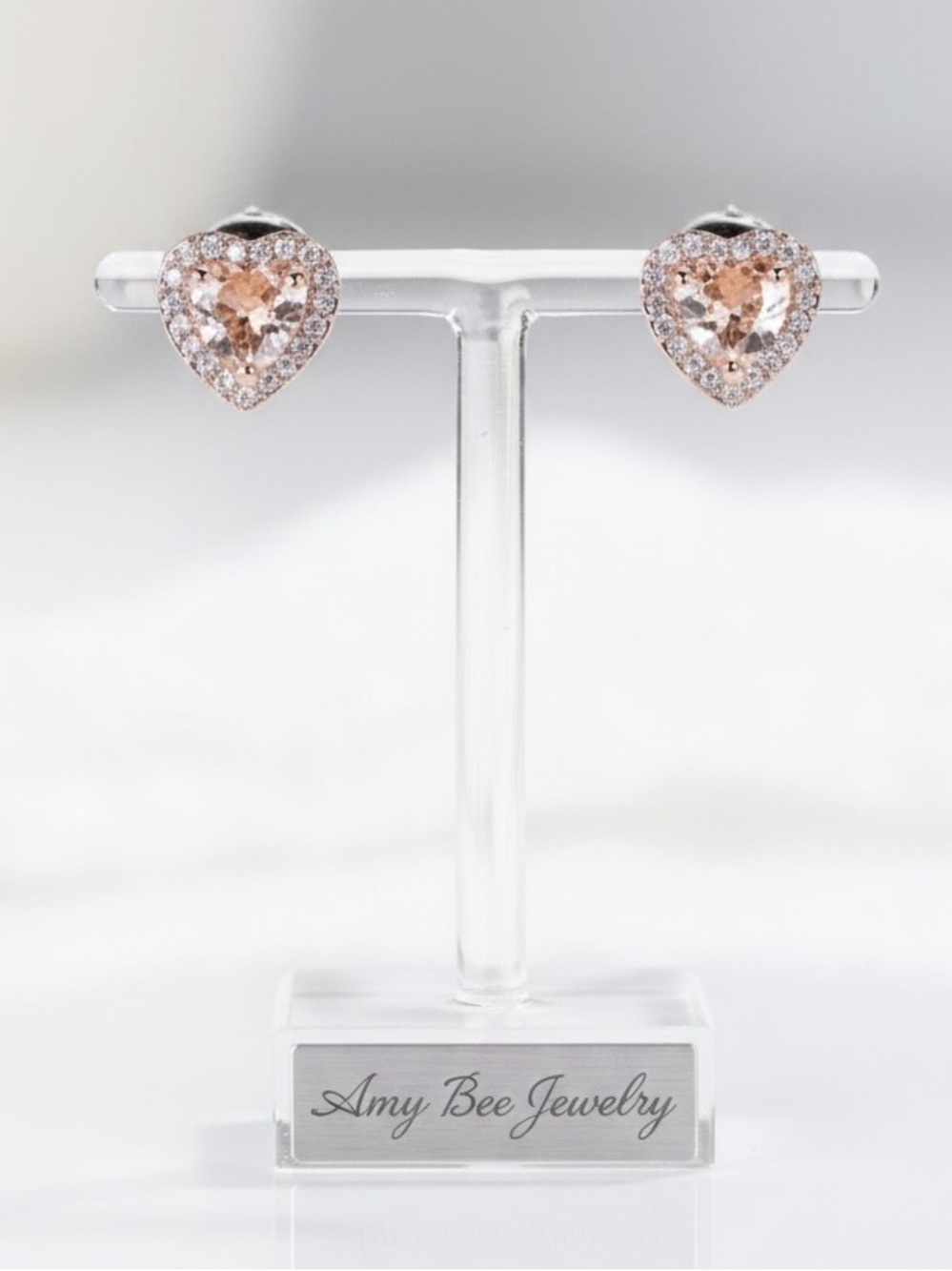 Champagne 18k rose golden plated heart stud earrings. New.